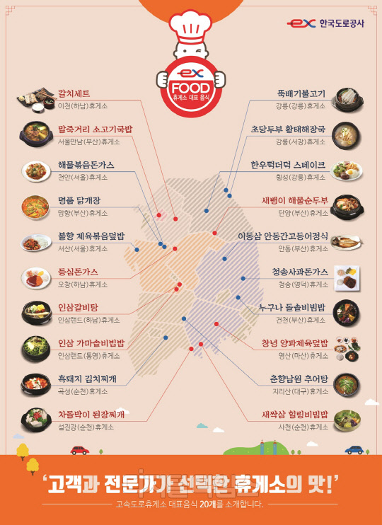 고속도로 휴게소 대표음식 20개<한국도로공사 제공>